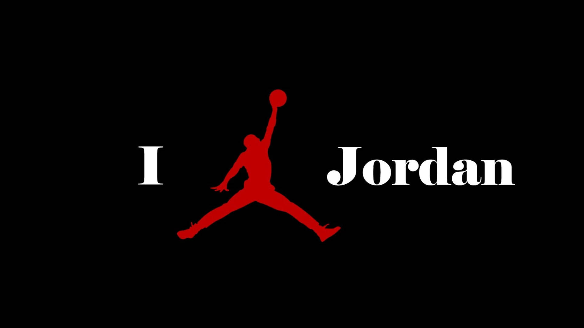 黑色背景上白色文字 I Jordan 的紅色 Jumpman 標誌。 — Jordan Logo 壁紙