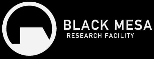 遊戲玩家標誌 桌布 壁紙 — Black Mesa Research Facility 標誌，以鮮明白色呈現於黑色背景上，搭配極簡幾何設計。