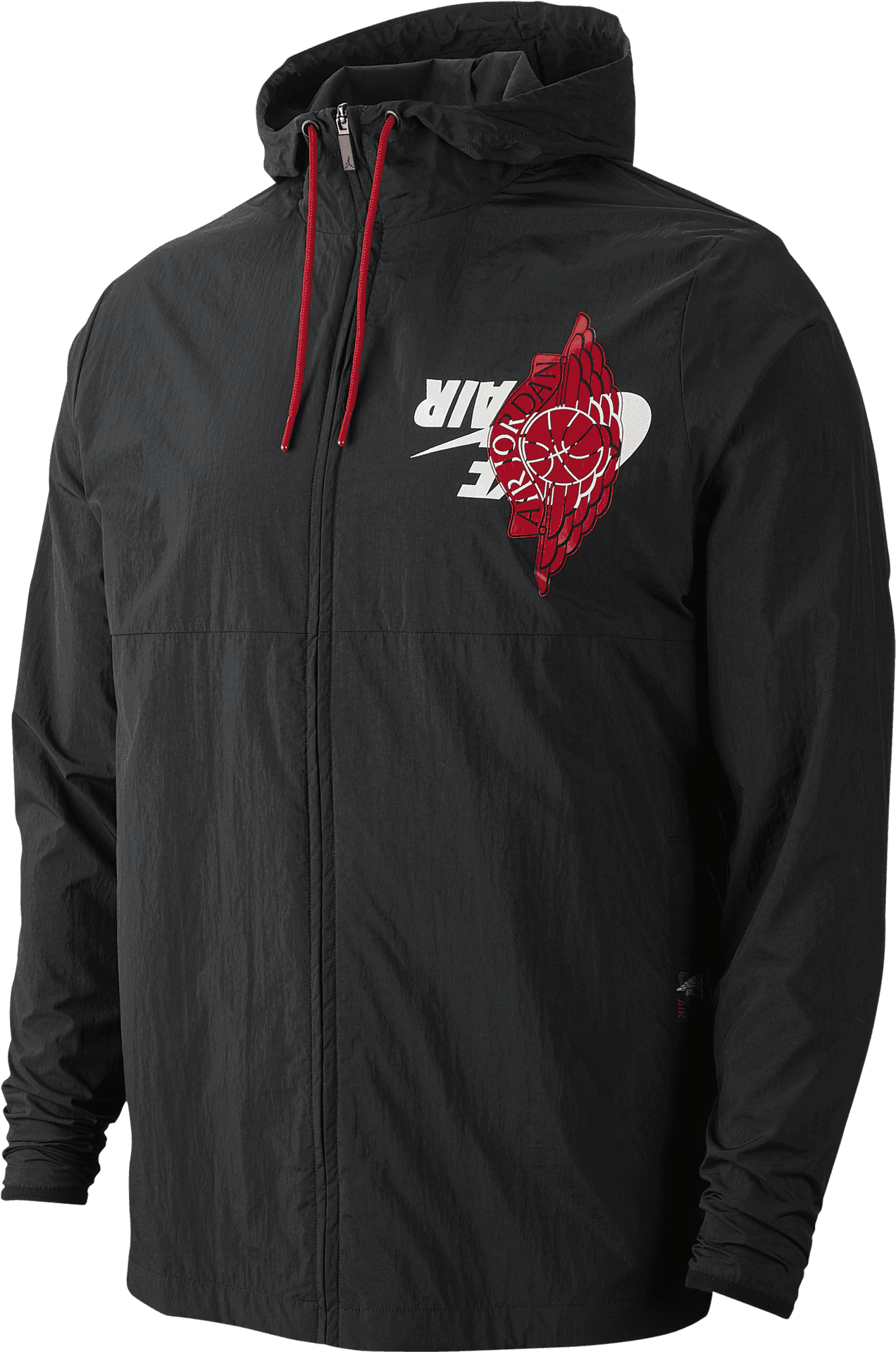 黑色Nike Air外套，帶紅色抽繩和紅色圖案標誌。 — Jordan Logo 壁紙