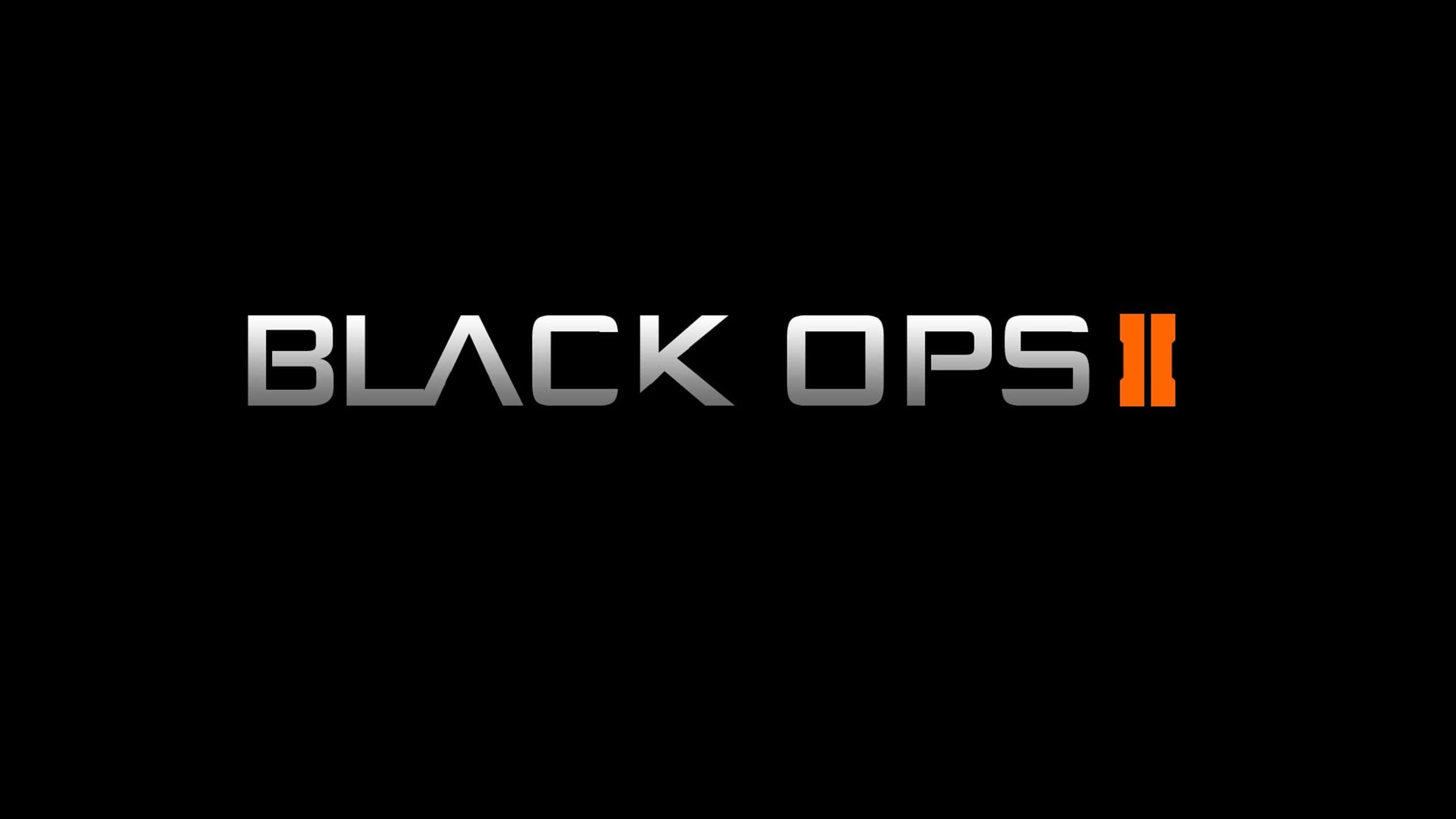 桌布 壁紙 — Black Ops II 標誌在純黑色背景上以金屬銀色和橙色發光。
