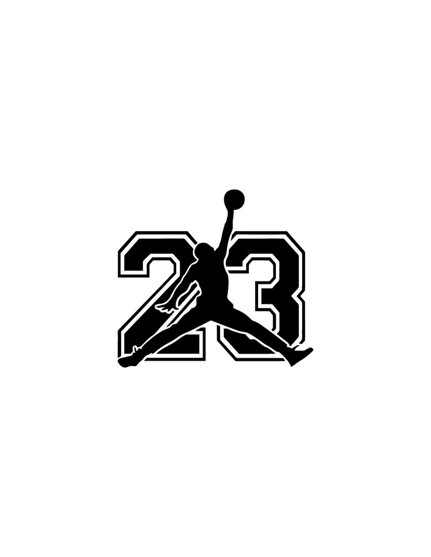  壁紙 — 黑色剪影，一名籃球運動員在空中隔著粗體大字23號灌籃。