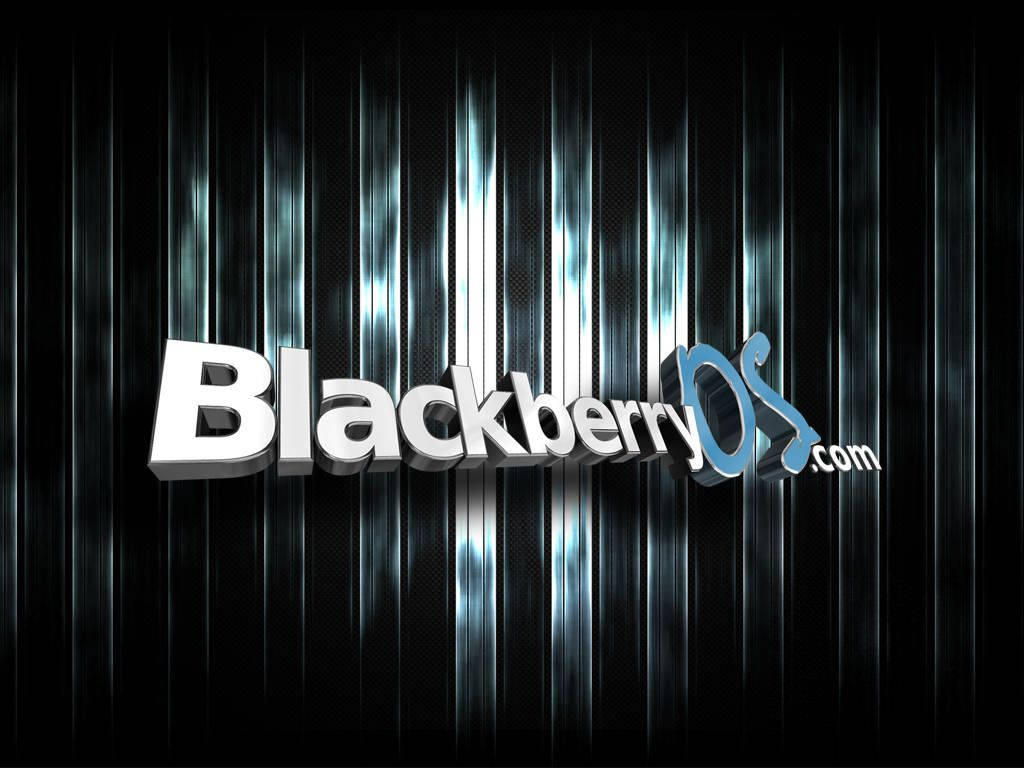 Blackberry 桌布 壁紙 — BlackBerry OS 標誌以3D鉻字體在黑暗背景上發光，帶有垂直光條。