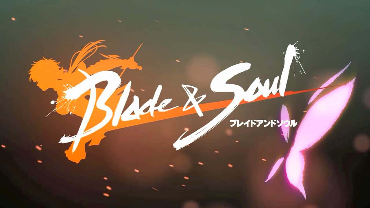 電玩遊戲 桌布 壁紙 — Blade & Soul 的動態動畫標誌，橙色戰士剪影和粉紅色劍在黑暗背景上帶有火花。
