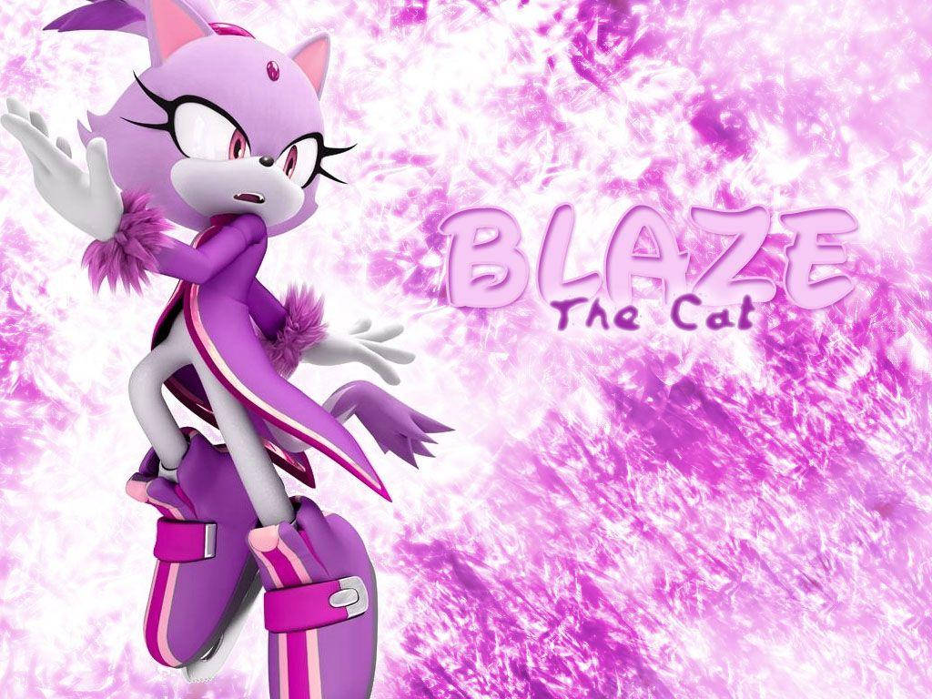 Blaze The Cat 桌布 壁紙 — Blaze the Cat 穿著紫色服裝，在旋轉的粉紅色和白色宇宙背景前動態擺姿勢。