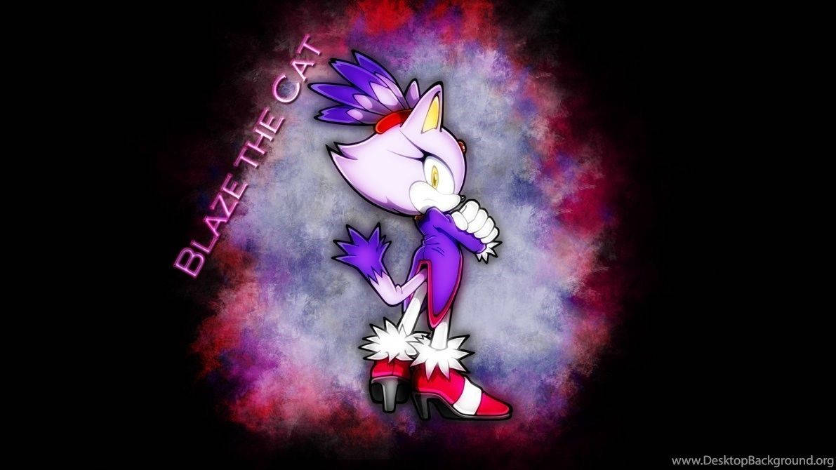 Blaze The Cat 桌布 壁紙 — Blaze the Cat 自信地站在一個旋轉的宇宙背景中，帶有鮮豔的紫色、紅色和藍色色調。