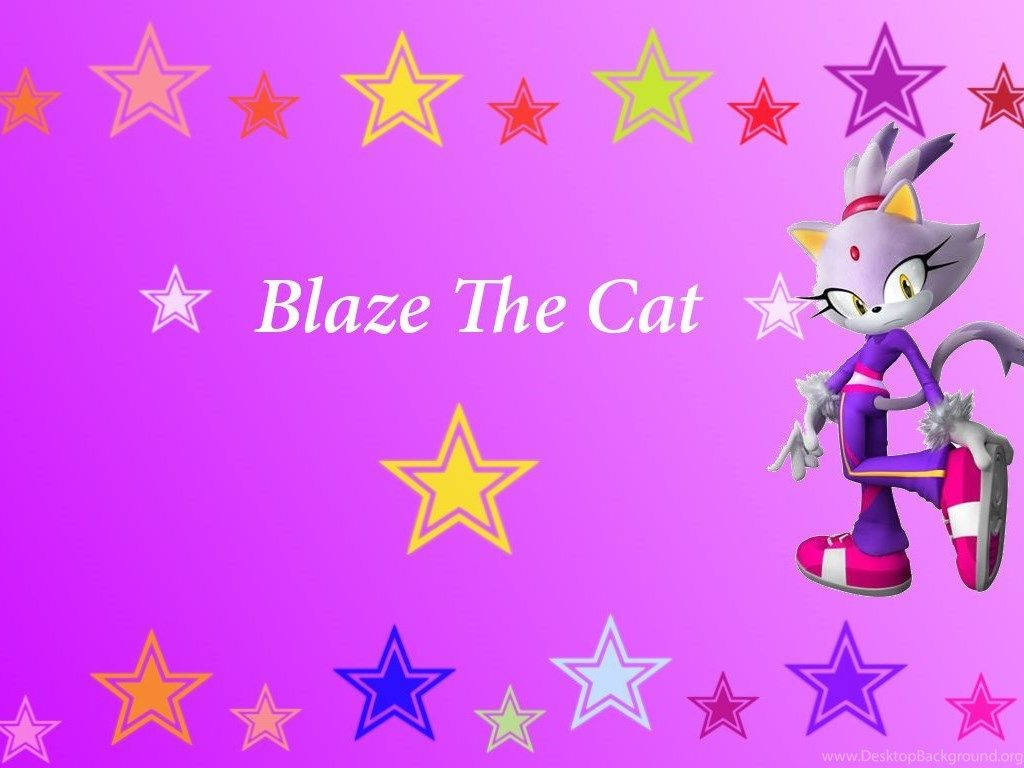 Blaze The Cat 桌布 壁紙 — Blaze the Cat 自信地站在一個裝飾著彩色星星的鮮豔紫色背景前。
