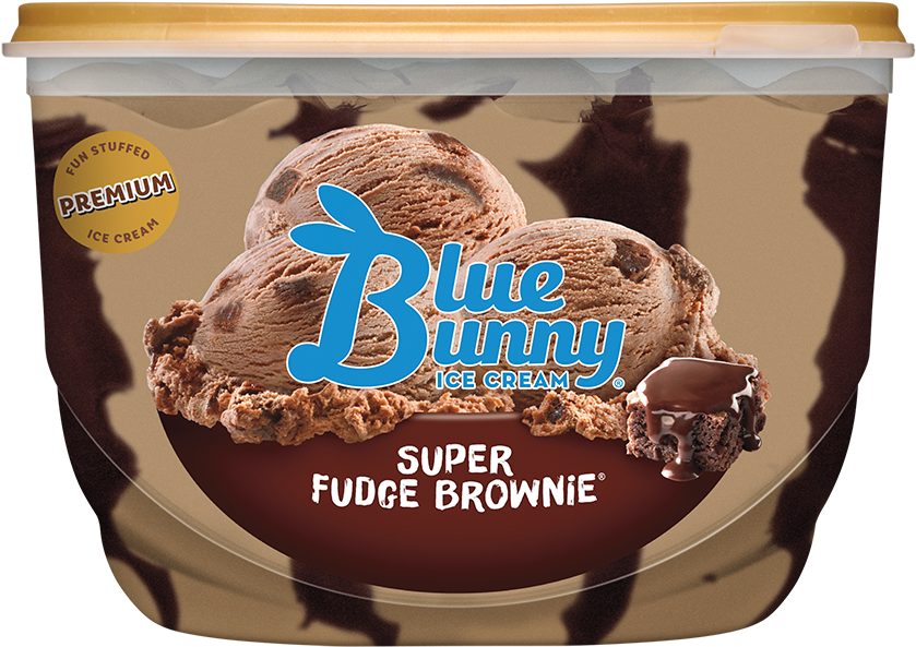布朗尼 桌布 壁紙 — Blue Bunny 冰淇淋桶的特寫，裡面有巧克力碎片冰淇淋和一塊軟糖布朗尼。