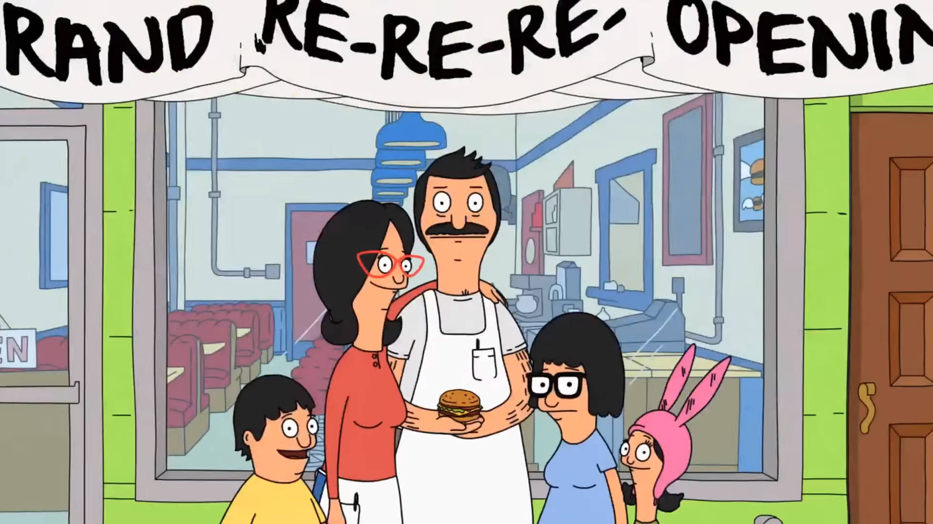 Bob Belcher 和他的家人慶祝他們餐廳的盛大重重重新開業。 — 小孩動圖 壁紙