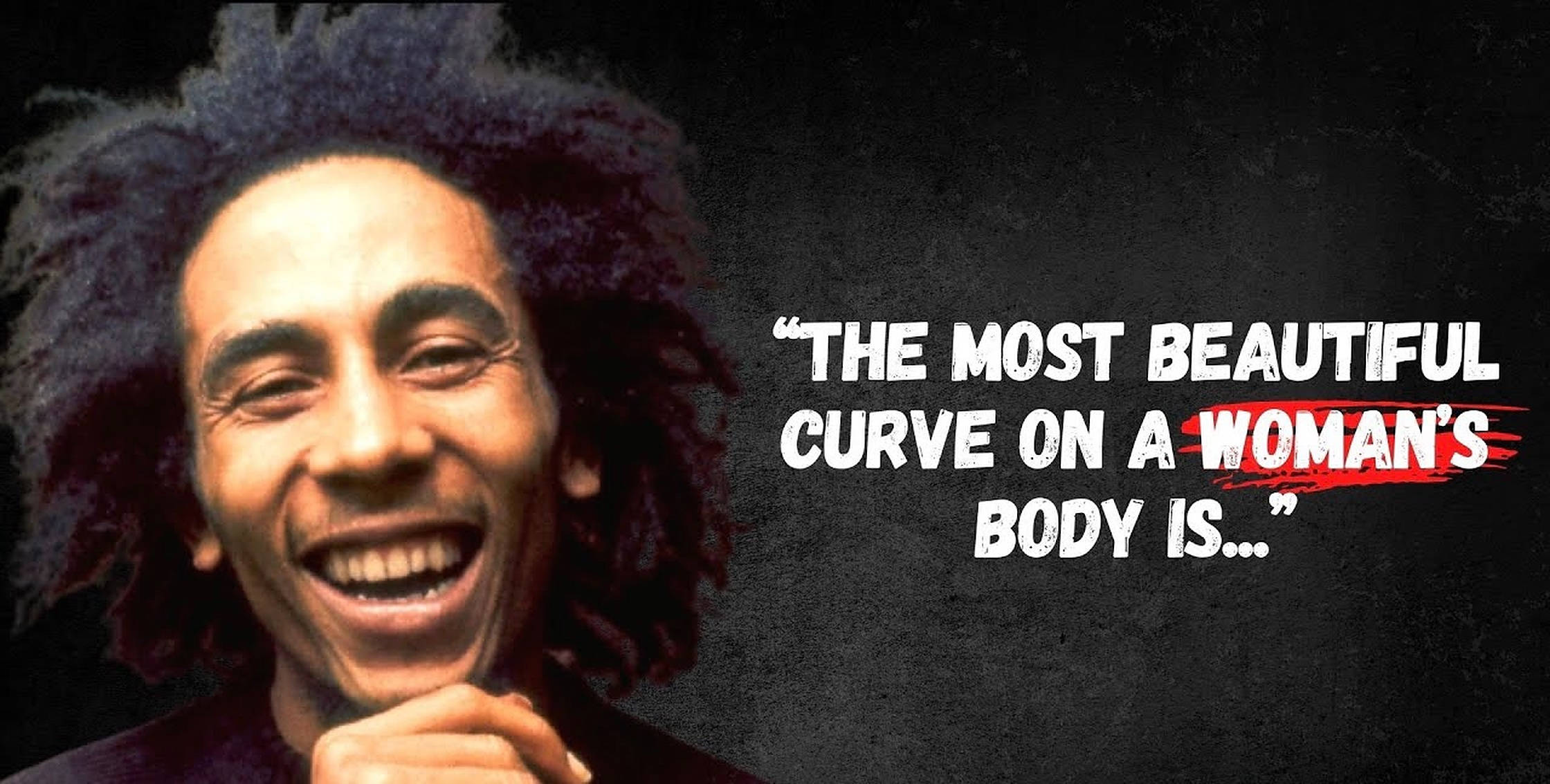 bob 桌布 壁紙 — Bob Marley 咧嘴大笑，手靠近下巴，背景為深色紋理，帶有粗體引言。