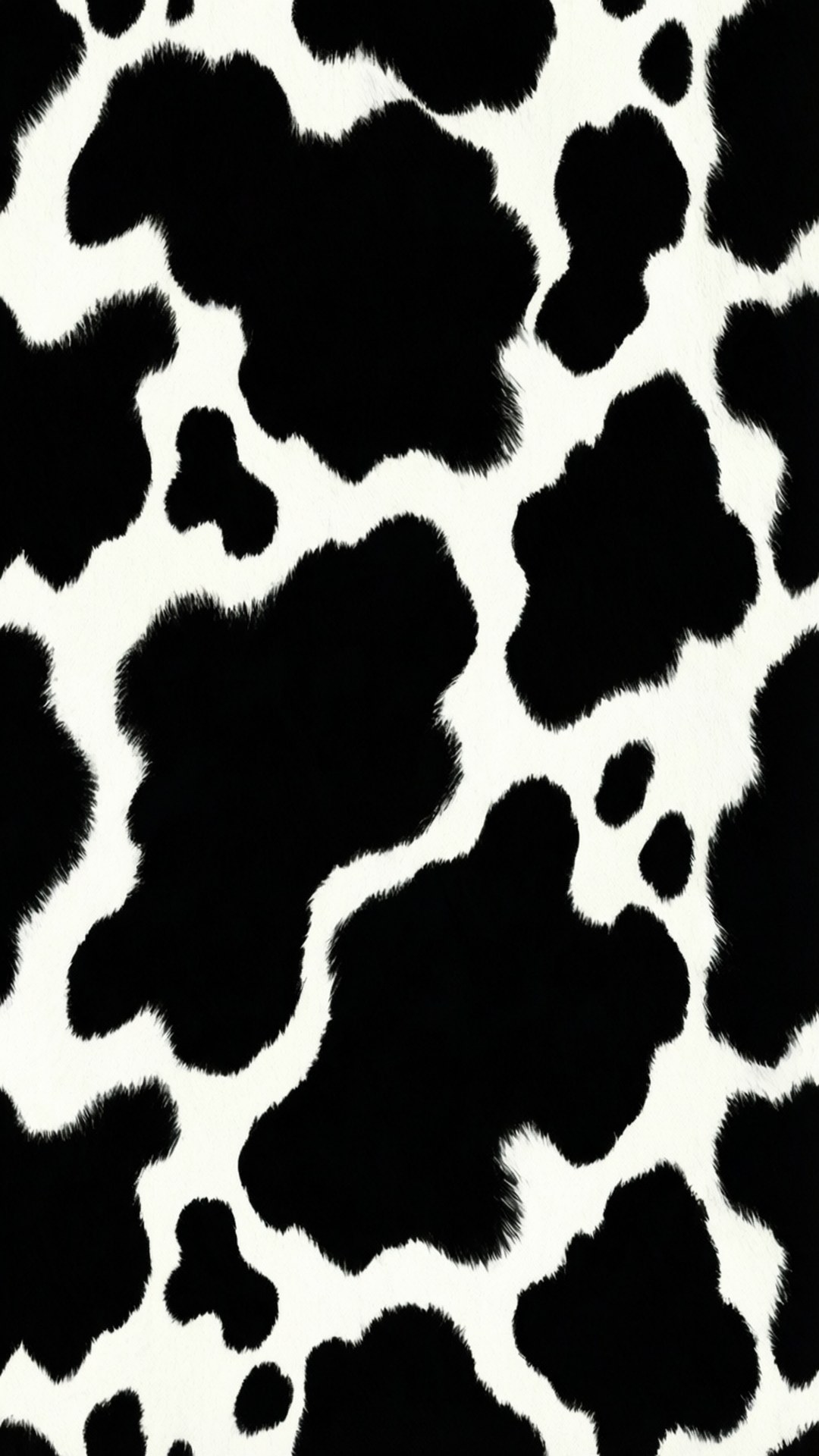 Classic Black White Spots 壁紙 — 大膽的黑白乳牛印花圖案，帶有紋理毛皮狀邊緣，採用無縫背景。