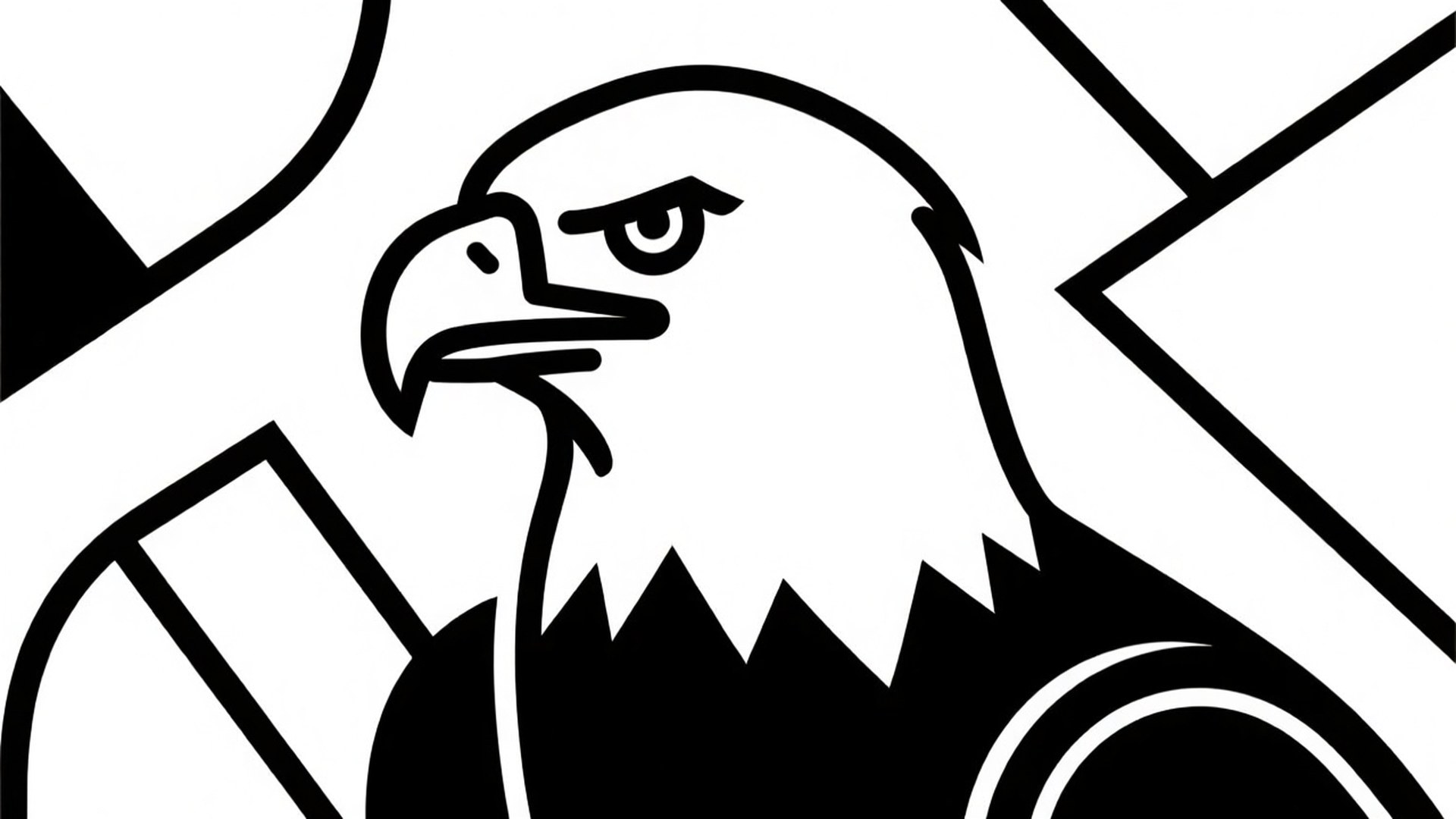 Geometric Eagle Line Art 壁紙 — 大膽的黑白線條藝術，描繪白頭鷹頭部，背景有尖銳的幾何形狀。
