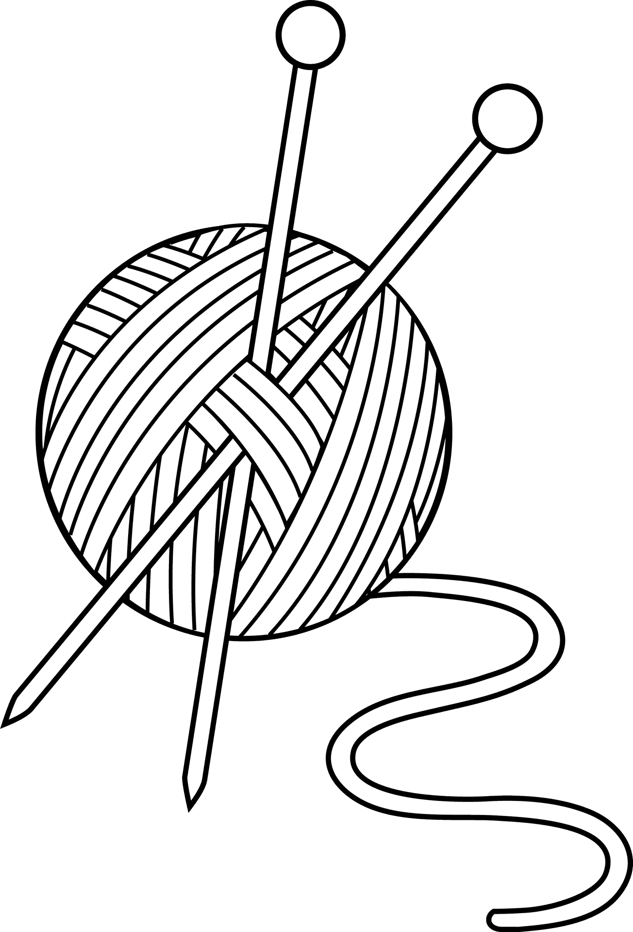 包括毛線和針在內的編織用品黑白線條畫。 — Stitch 壁紙