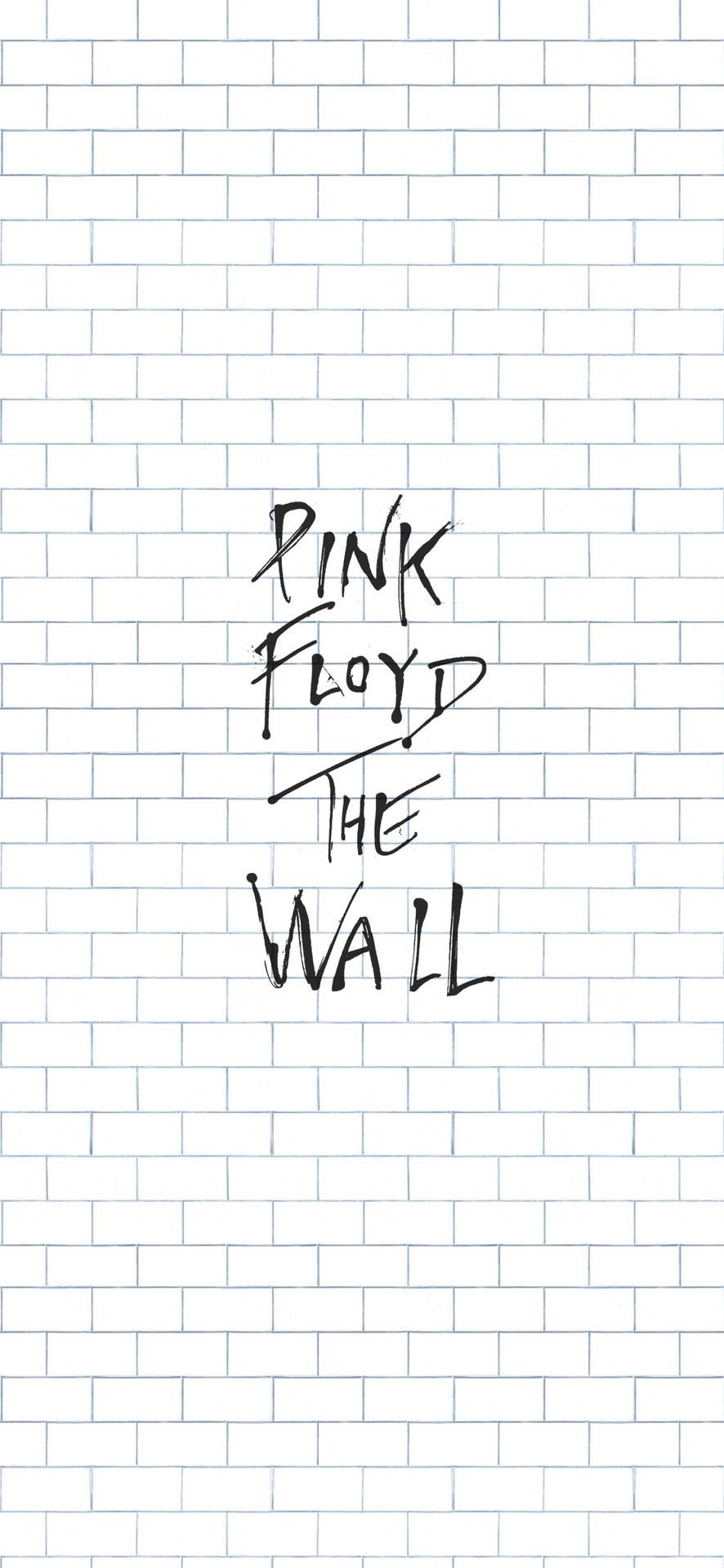 Pink Floyd The Wall 專輯標題以黑色手寫字體顯示在白色磚牆上。 — 4K 壁紙