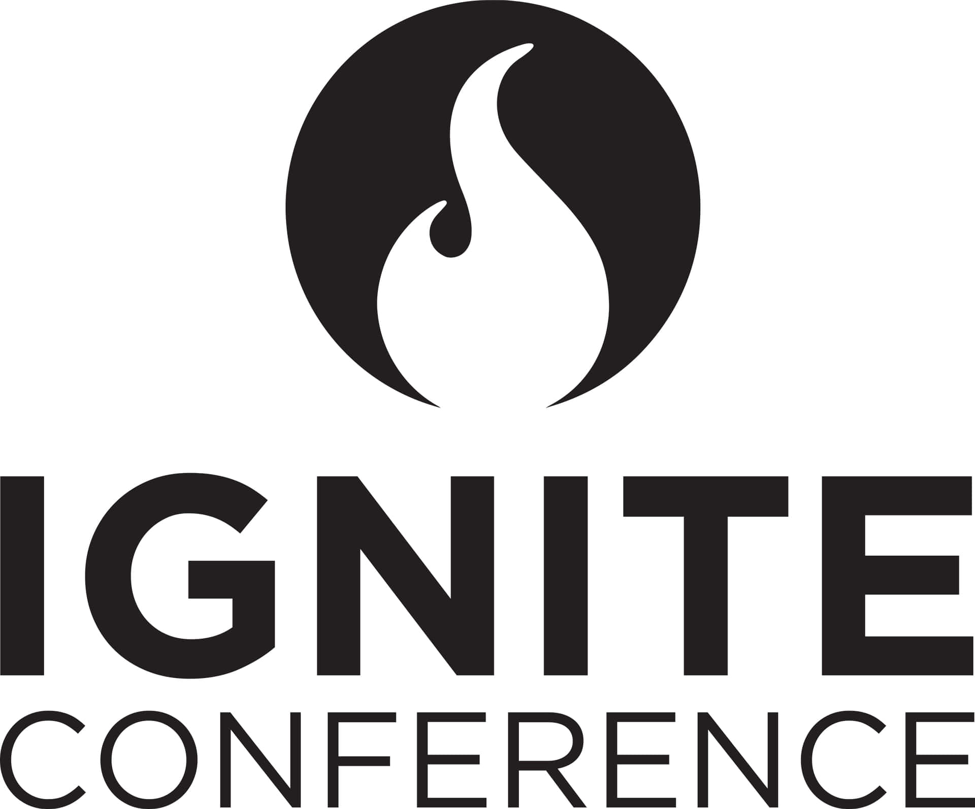  壁紙 — 白色背景上圓圈內帶有風格化火焰圖標的Ignite Conference粗體黑色標誌。