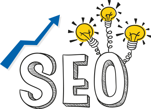 帶有燈泡和向上箭頭的SEO標誌，象徵優化和增長。 — Google 壁紙