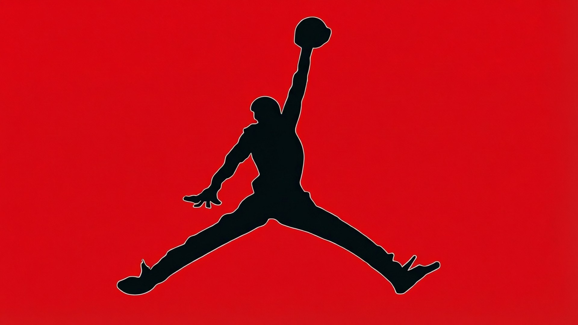 黑色剪影，籃球運動員跳起灌籃，紅色背景 — Jordan Logo 壁紙