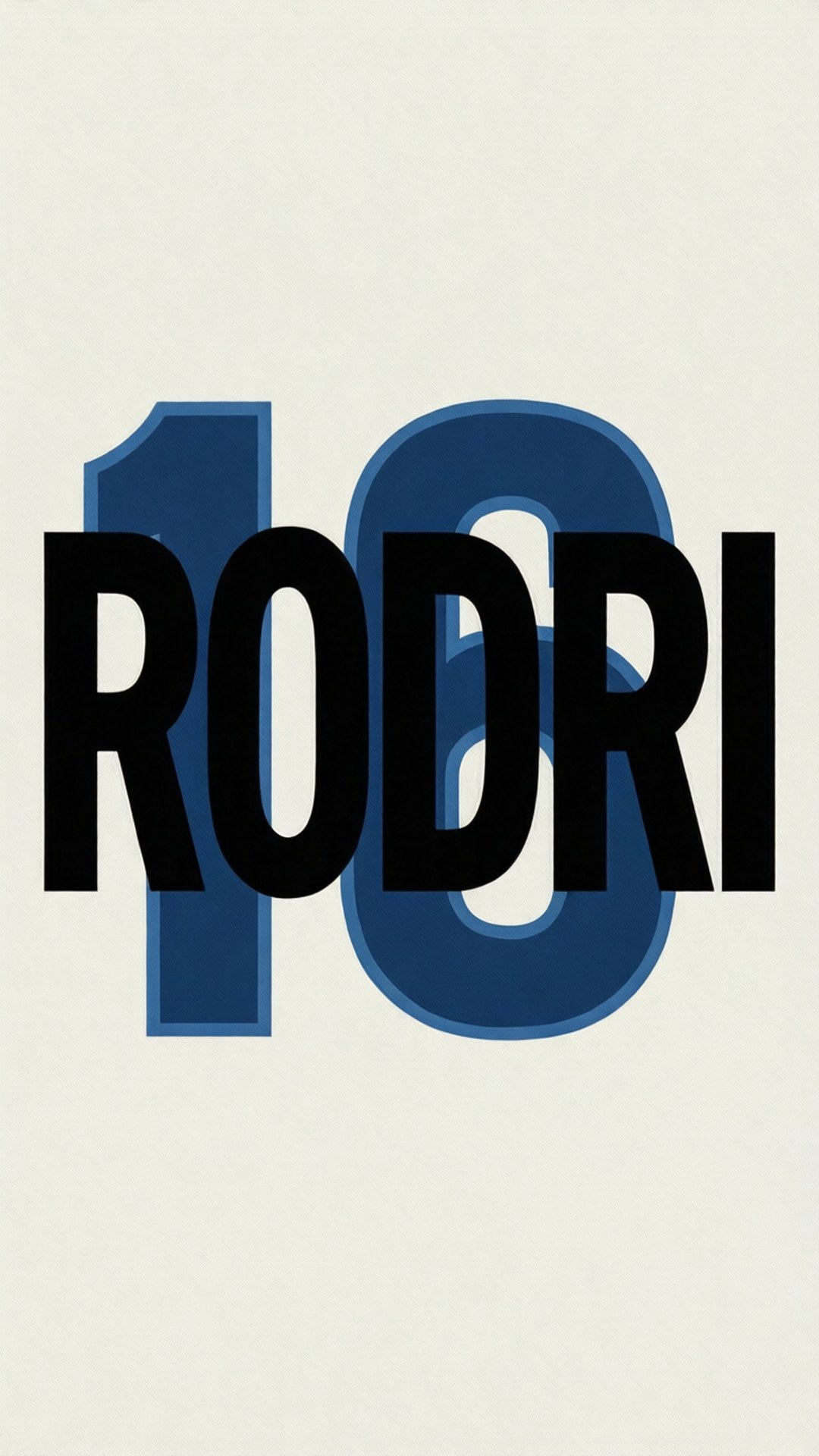 Minimal Name Art 壁紙 — 粗體黑色文字拼寫 RODRI 覆蓋在米色背景上的大藍色數字 18 上。