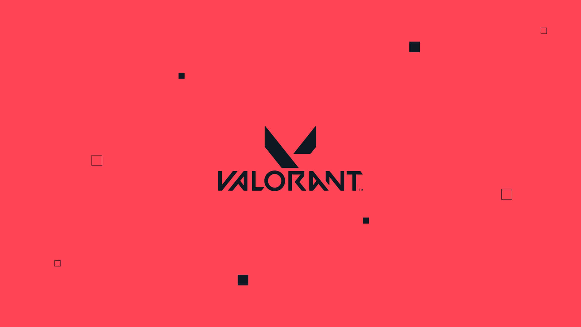 珊瑚色背景上帶有浮動方塊的 Valorant 標誌 — Valorant 壁紙