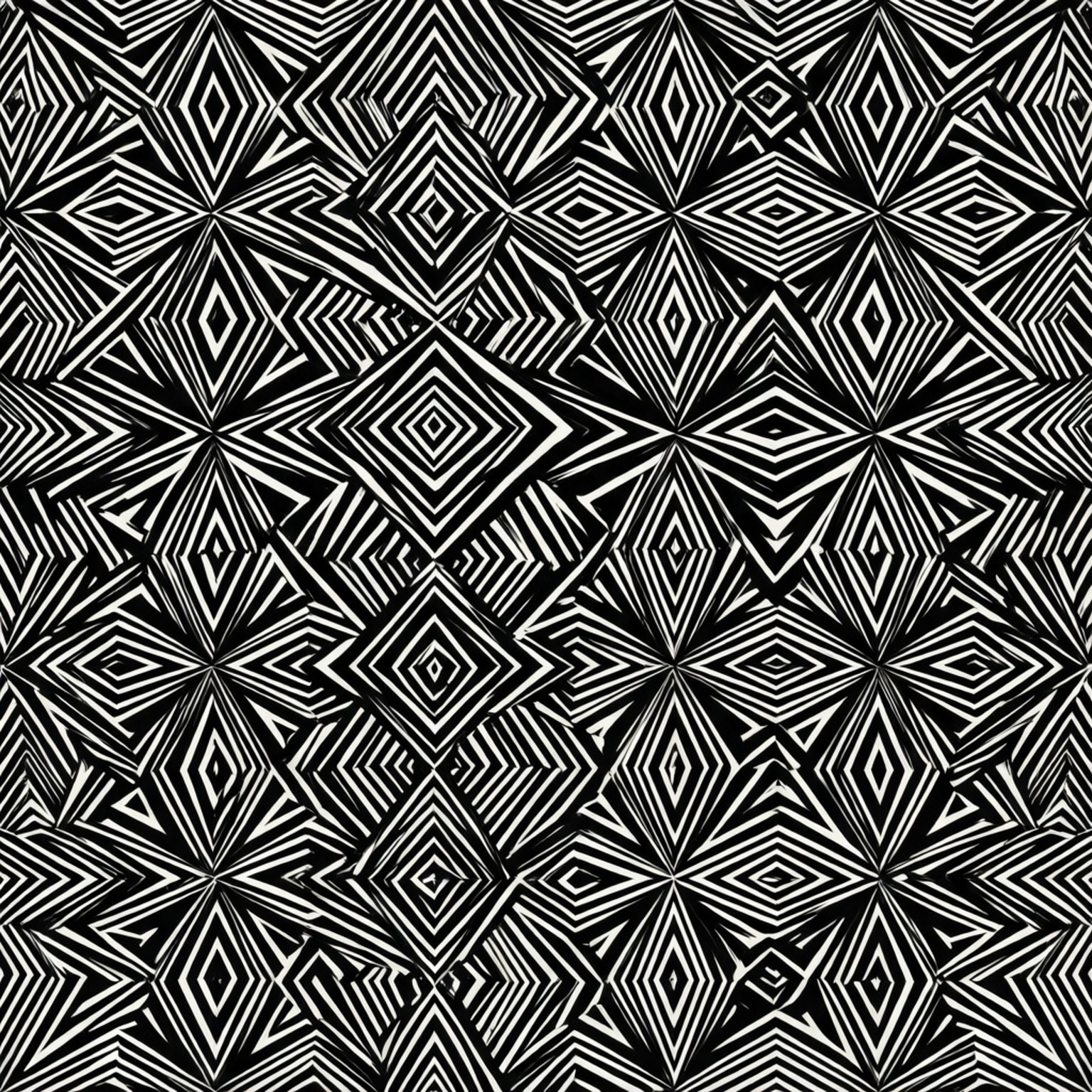 Op Art Geometric Tiles 壁紙 — 大膽的黑白幾何圖案，重複的菱形形狀和複雜的線條創造出視錯覺。