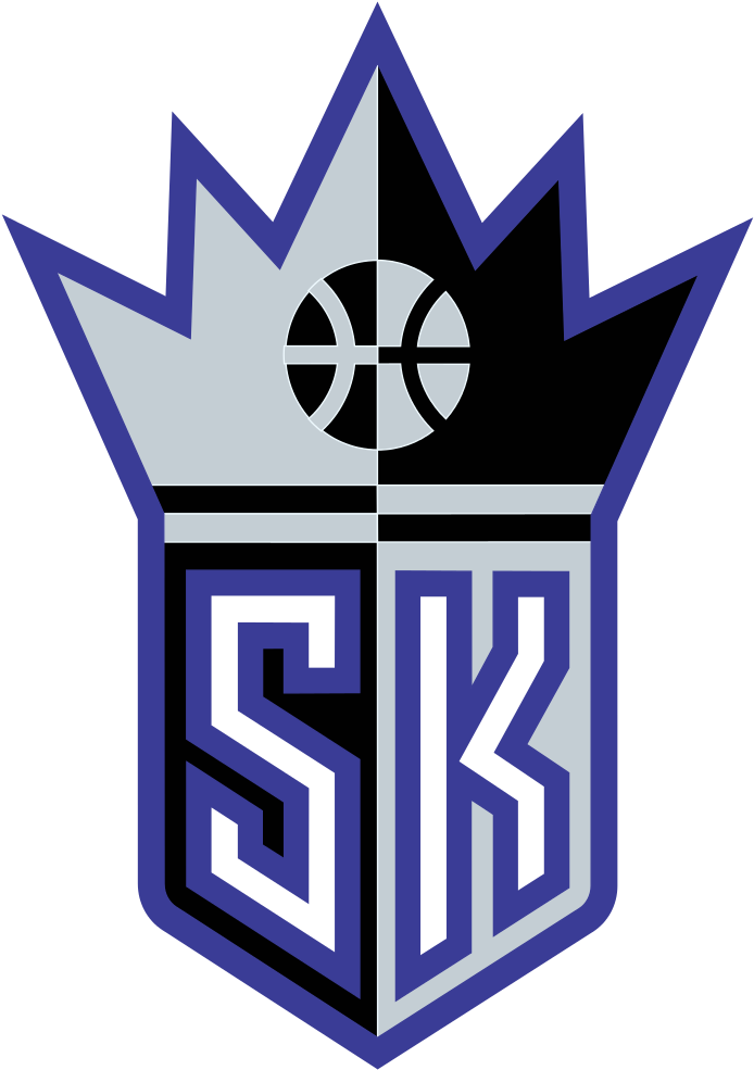 藍色和銀色籃球隊標誌，帶有皇冠和SK縮寫。 — Jordan Logo 壁紙