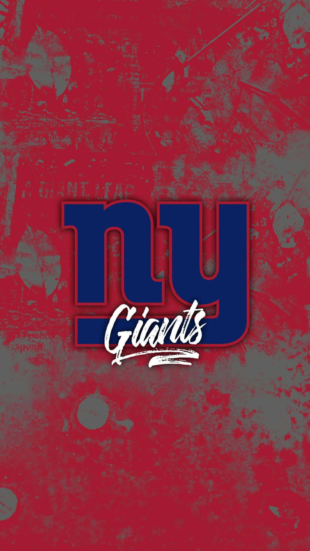  壁紙 — 大膽的藍白NY Giants標誌在帶有紋理的紅色和灰色仿舊背景上脫穎而出。