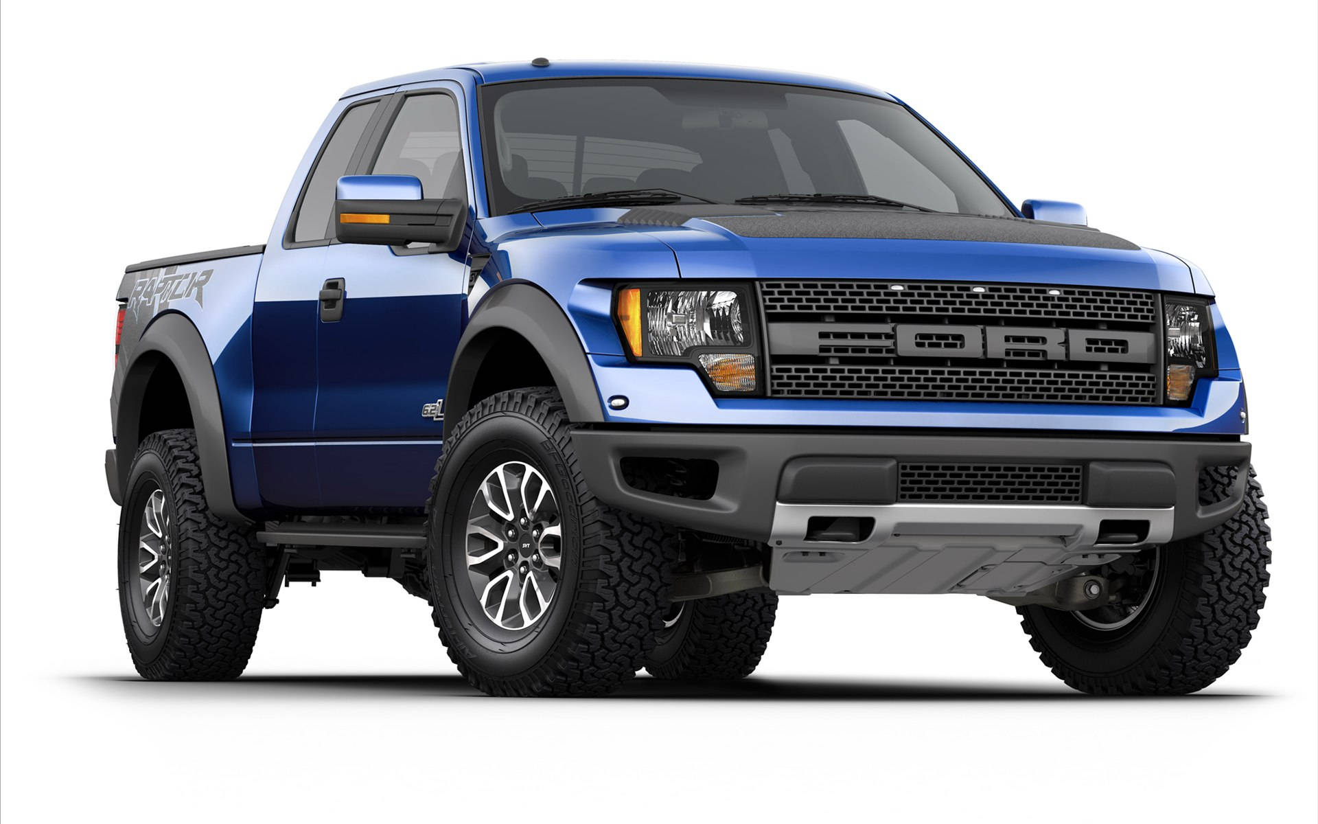 藍色福特F-150 Raptor皮卡車，黑色飾邊和堅固輪胎。 — 福特猛禽 壁紙