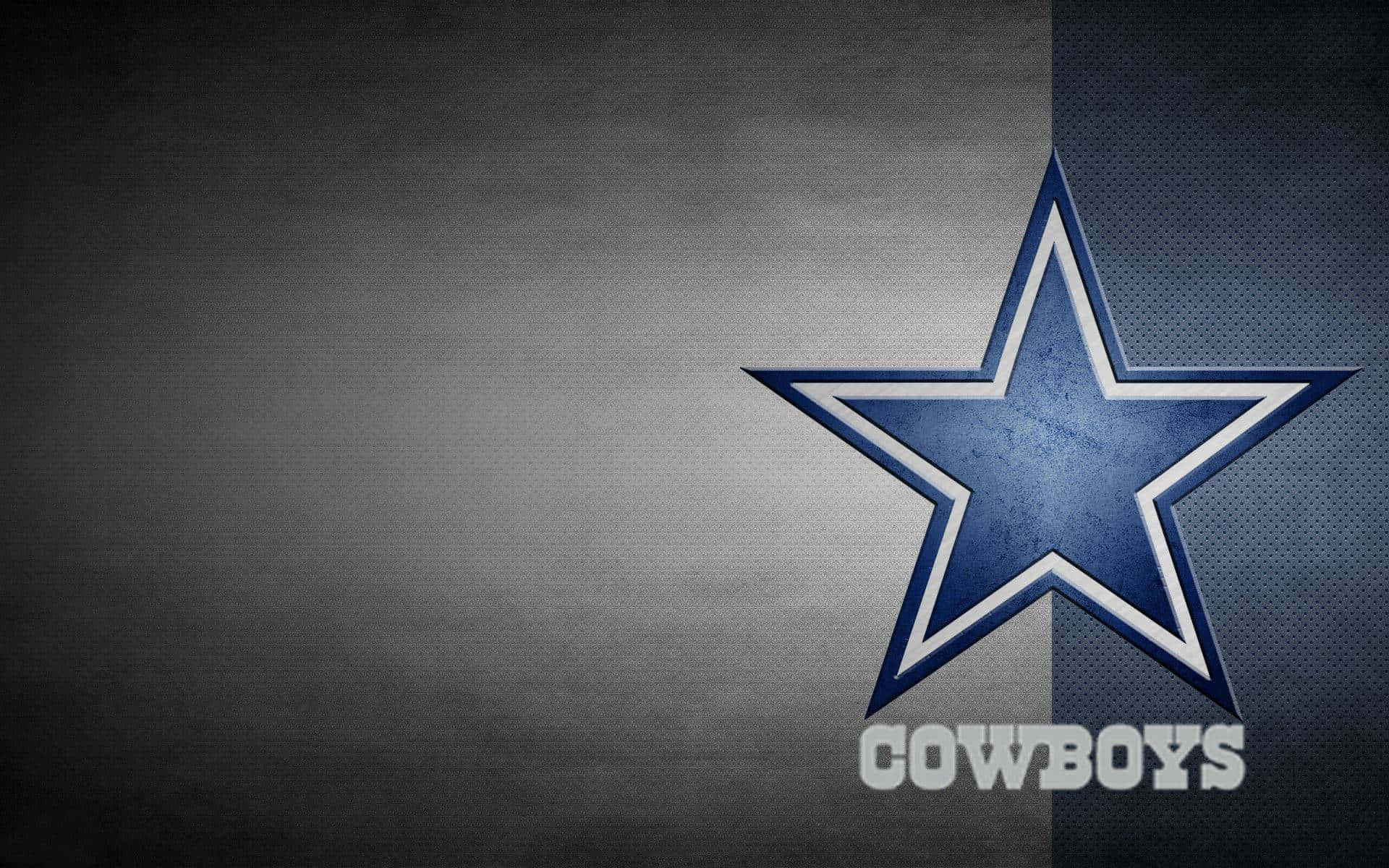  壁紙 — 一個大膽的藍色星星標誌，帶有白色邊框和 'COWBOYS' 文字，背景為紋理灰色和深藍色分割背景。