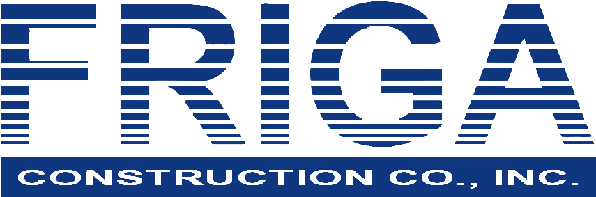 標誌 桌布 壁紙 — Friga Construction Co Inc 在黑色背景上的大膽藍色條紋標誌。