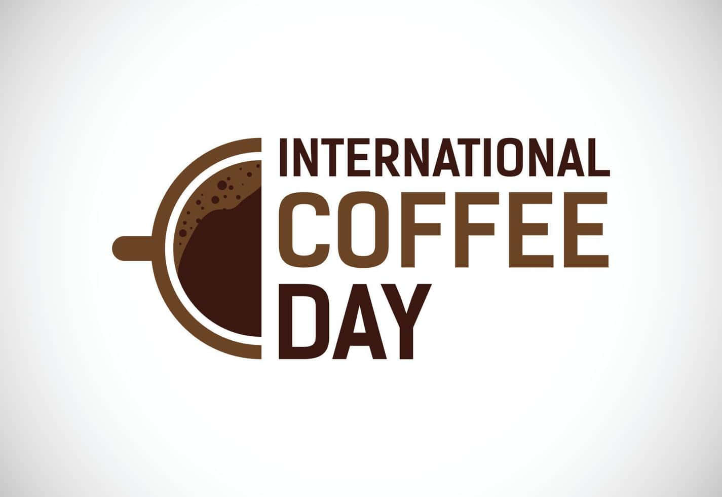  壁紙 — 粗體棕色文字寫著 International Coffee Day，旁邊有一個風格化的咖啡杯圖示，背景是柔和的白色漸層。
