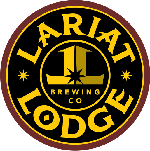 Circle Logo 桌布 壁紙 — Lariat Lodge Brewing Co 的醒目圓形標誌，採用金色字體和星星圖案，背景為黑色。