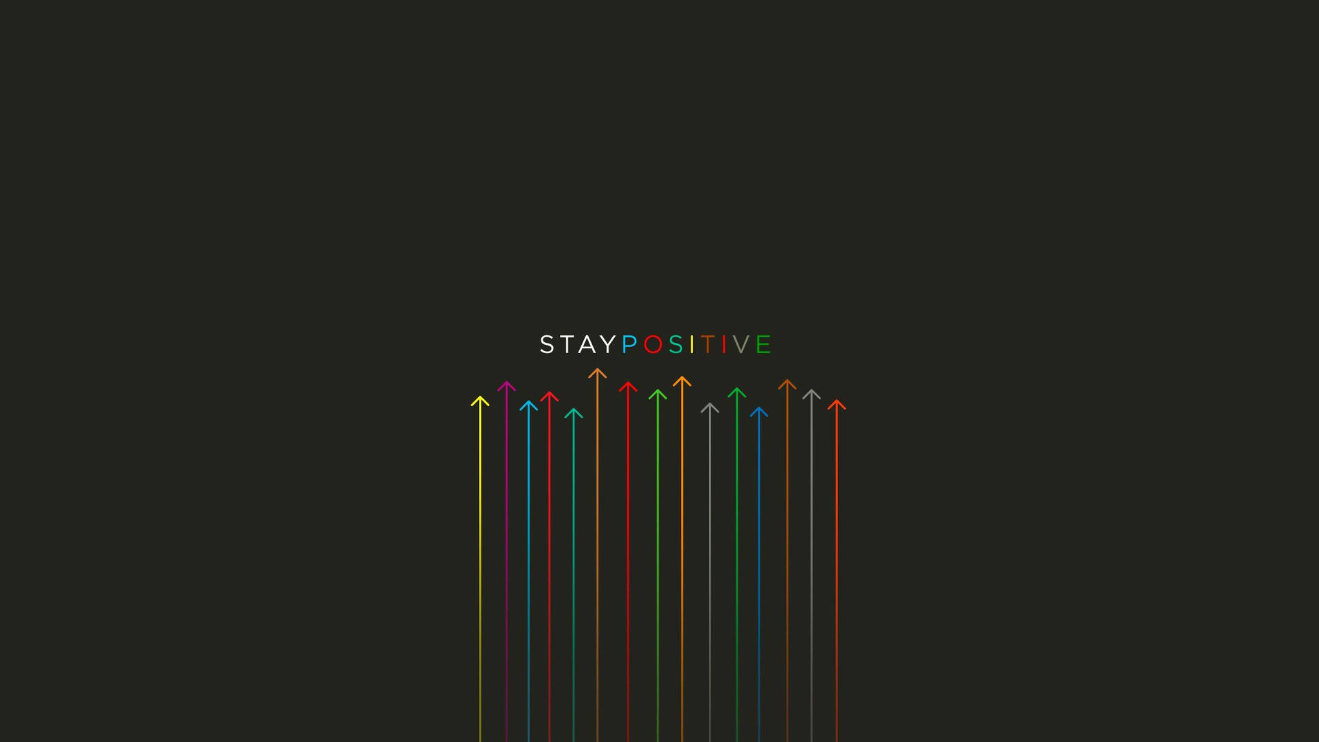 深色背景上帶有 stay positive 文字的多彩向上箭頭 — 激勵 壁紙