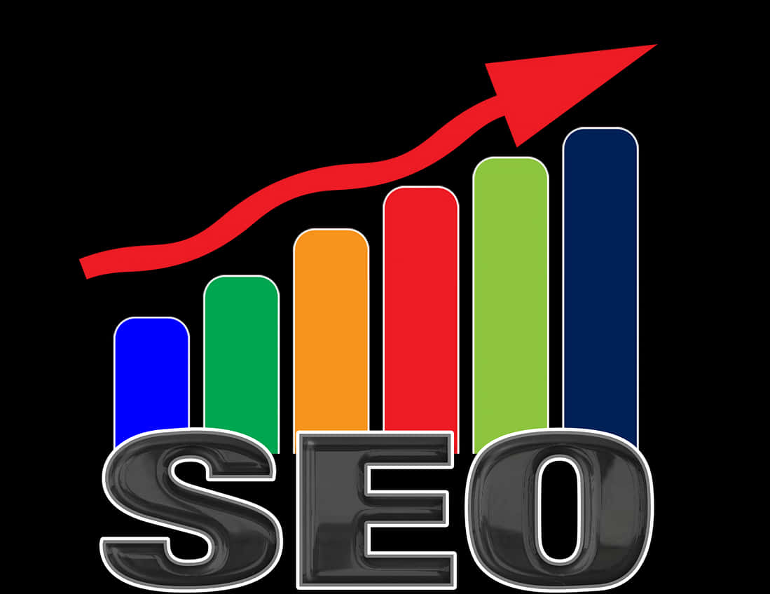 帶有彩色條形和向上箭頭顯示增長的SEO圖形。 — Google 壁紙