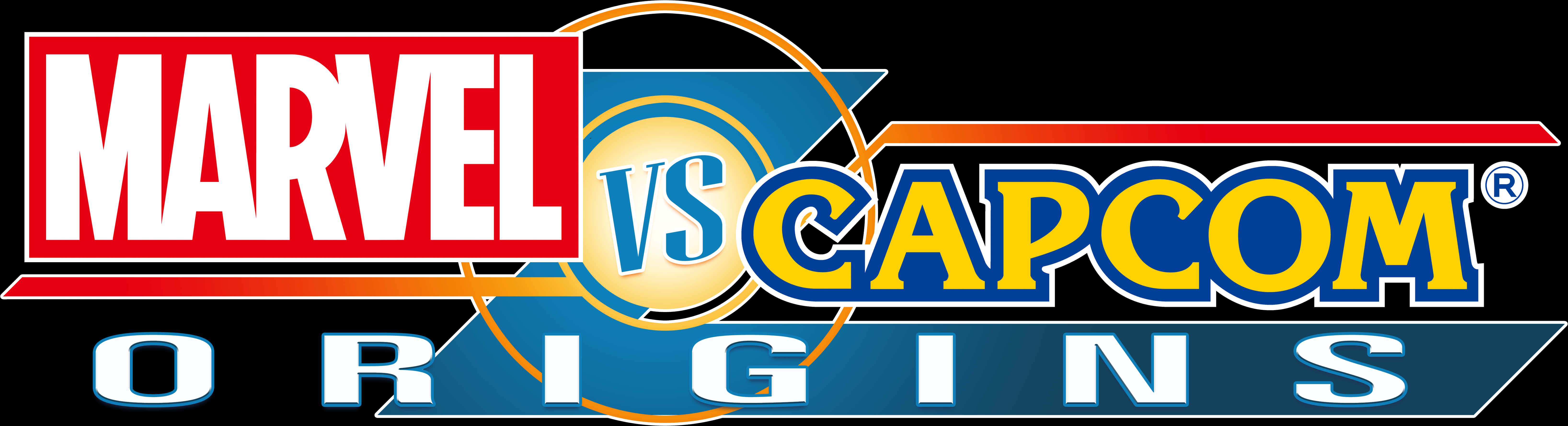 Marvel Logo 桌布 壁紙 — Marvel vs Capcom Origins 的大膽色彩標誌，採用標誌性漫畫字體和動態圓形設計。