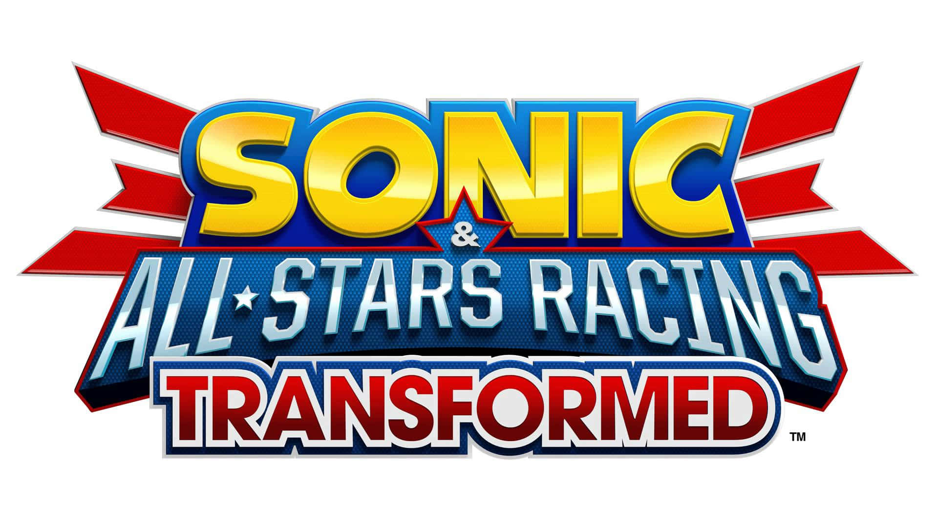 Sonic And All-stars Racing Transformed 桌布 壁紙 — Sonic All-Stars Racing Transformed 的大膽色彩標誌，採用動感紅黃藍字體。