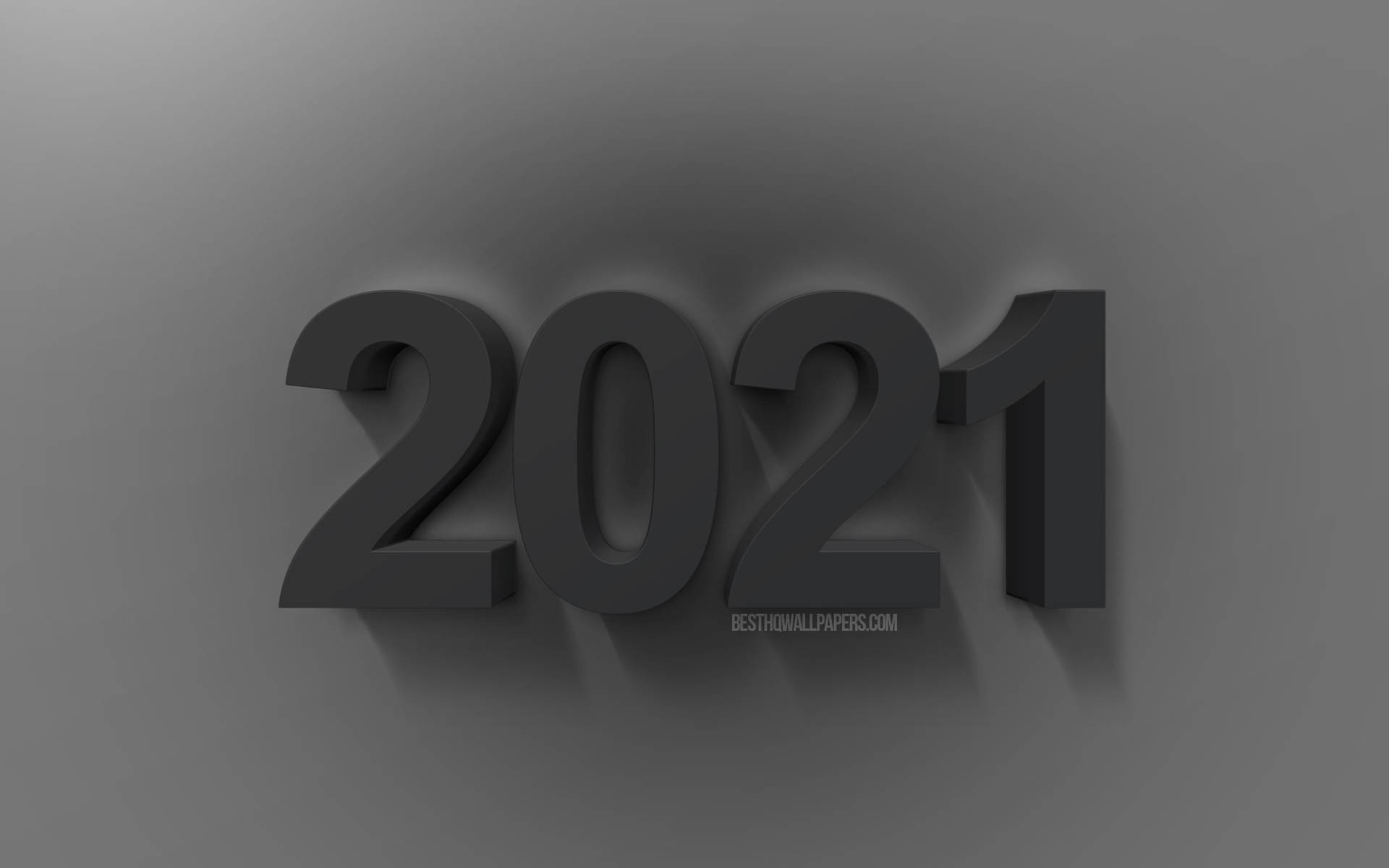 在漸變灰色背景上以深灰色呈現的極簡3D渲染年份2021。 — 3D 壁紙