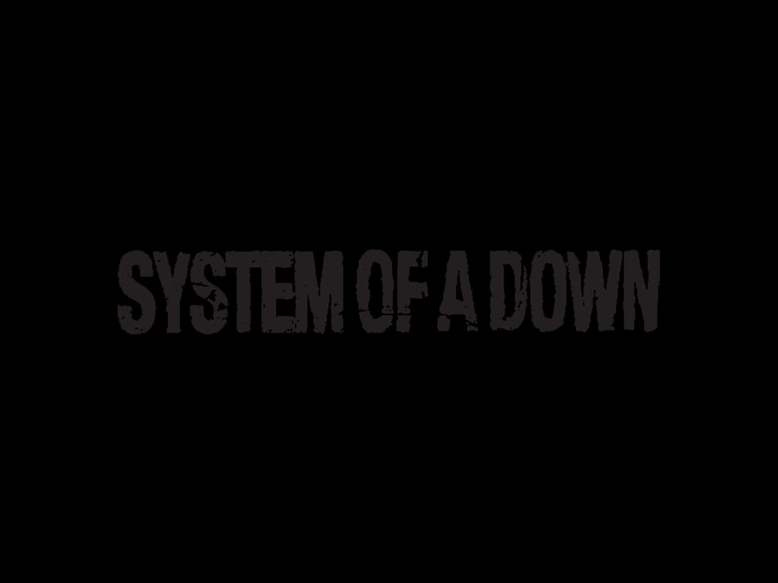  壁紙 — 大膽磨損的文字在純黑色背景中央顯示 SYSTEM OF A DOWN。