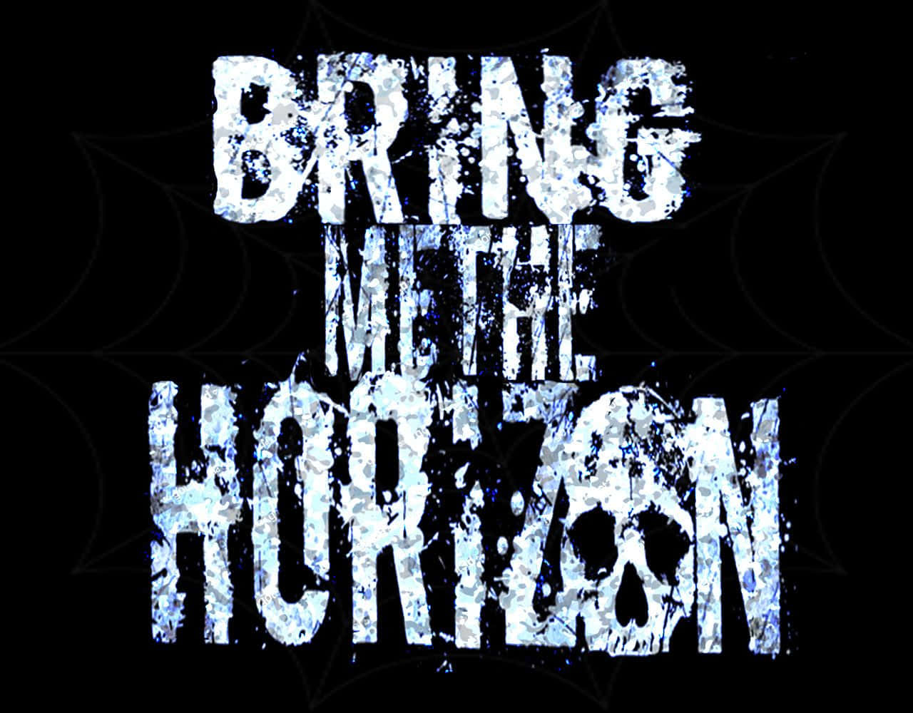  壁紙 — 粗獷磨損的白色文字寫著「BRING ME THE HORIZON」，背景為黑色，帶有隱約的蜘蛛網圖案。