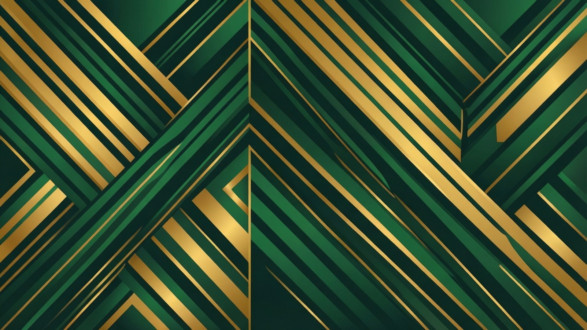 Stripes Geometry 壁紙 — 大膽的幾何圖案，金色和祖母綠條紋交錯形成銳利的V形。