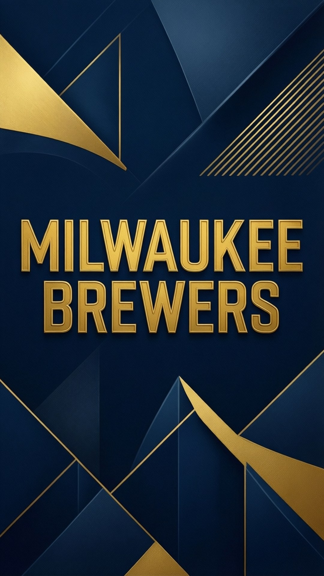 Brewers Typography Wallpaper 壁紙 — 大膽的金色密爾瓦基釀酒人隊文字居中在深藍色幾何背景上，帶有尖銳的角形金色點綴。