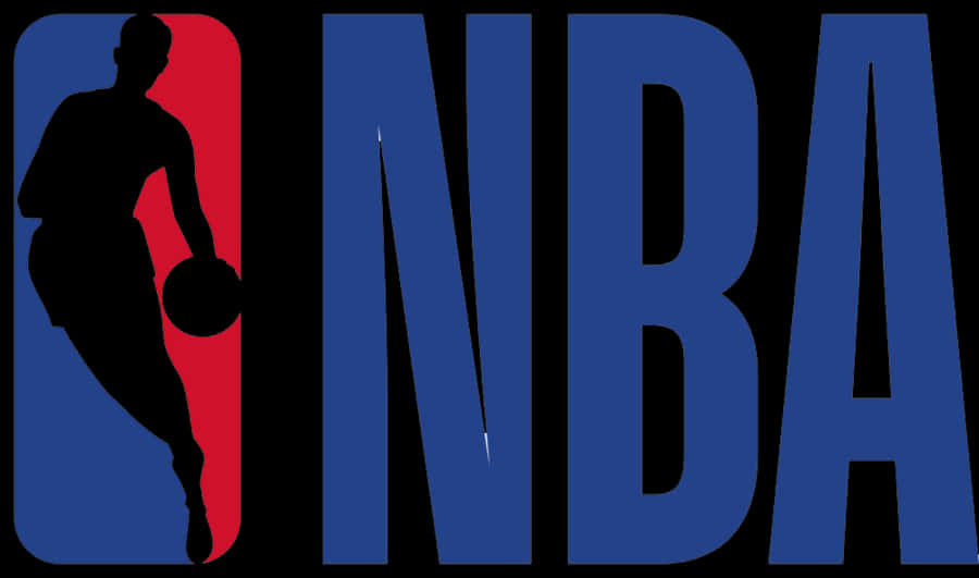NBA標誌，黑色剪影的球員在紅色和藍色背景上運球。 — NBA 壁紙