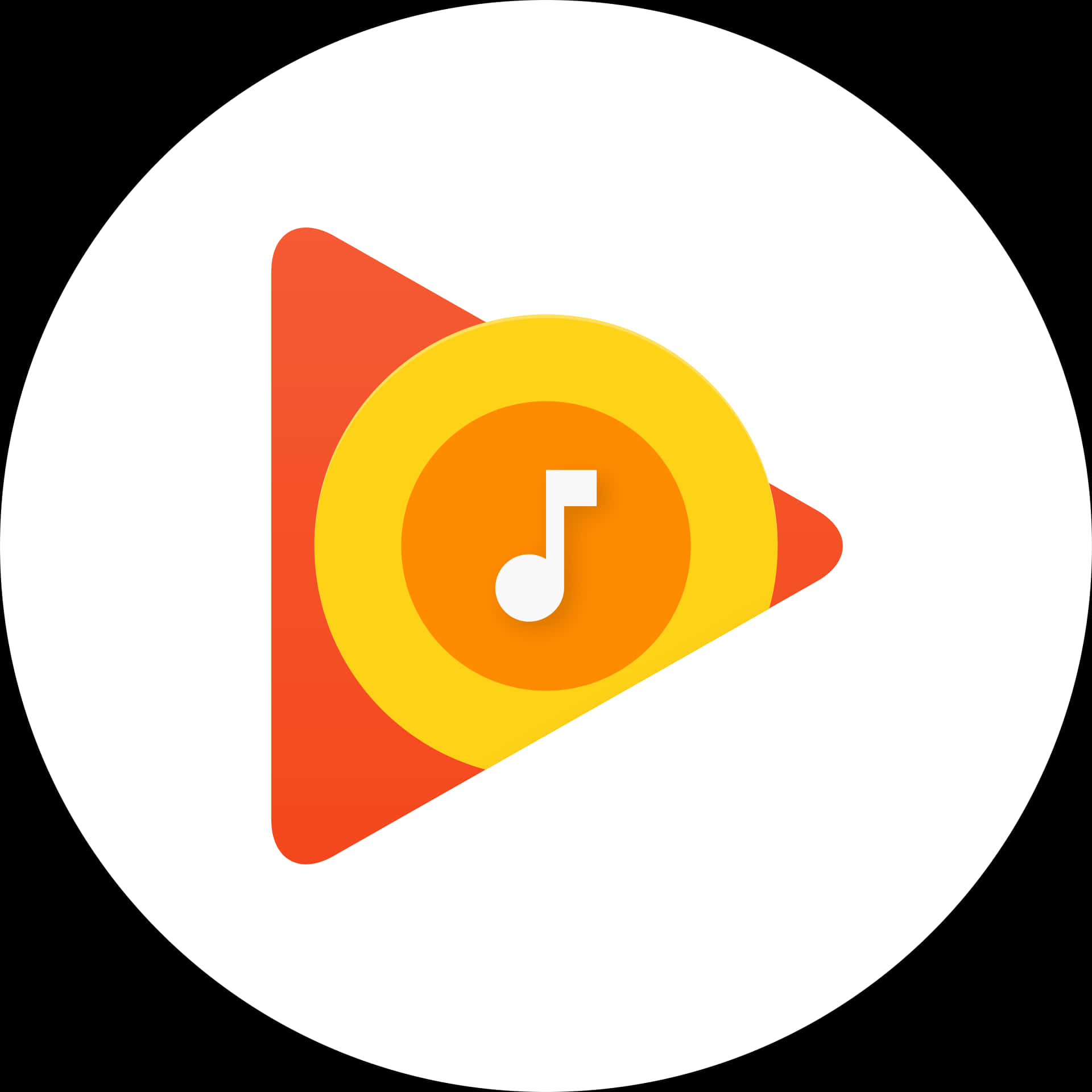 帶有橙黃漸變和白色音符的播放音樂圖標 — Google 壁紙