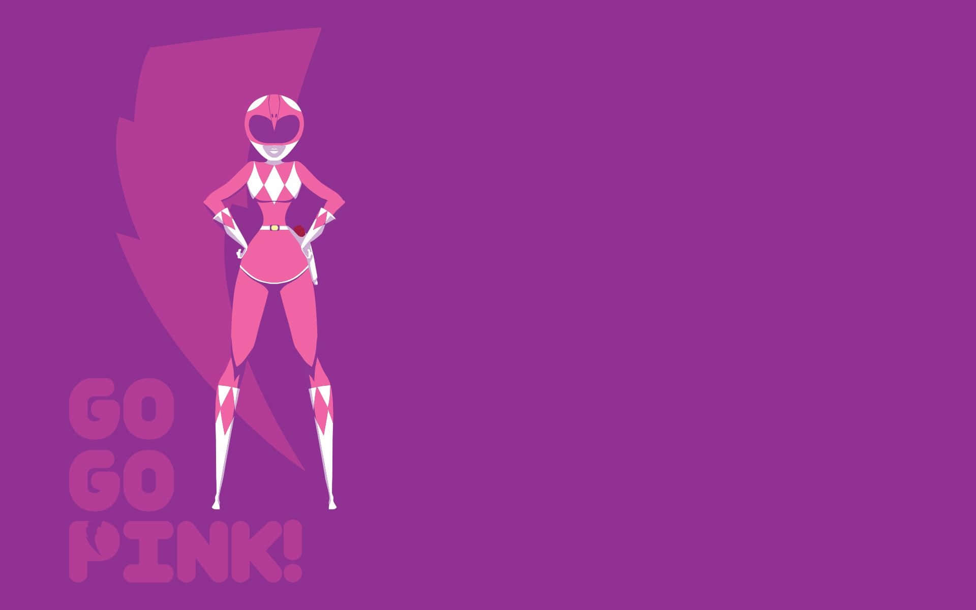  壁紙 — 一個大膽的粉紅戰士自信地站在紫色背景前，帶有「GO GO PINK!」文字。