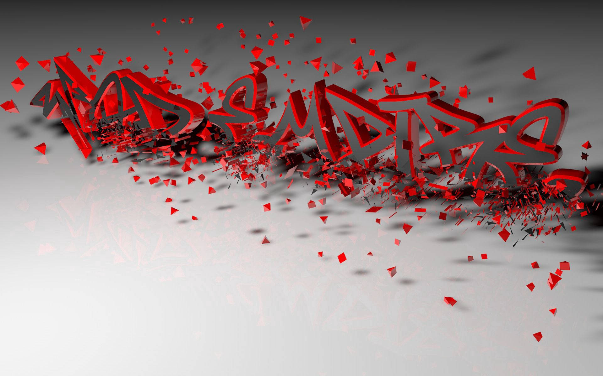 紅色3D字母在灰色表面上碎裂成碎片。 — 3D 壁紙
