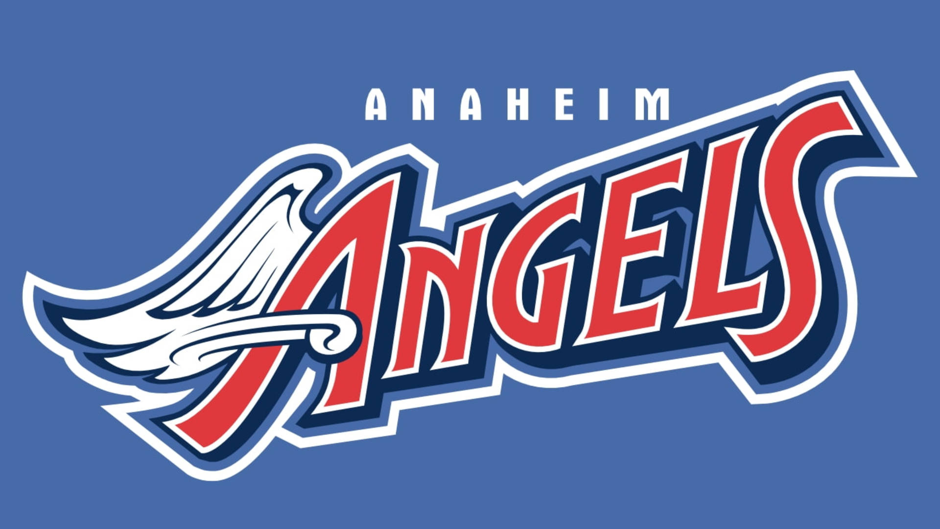 Anaheim Angels棒球隊標誌，帶有翼狀字母A，在藍色背景上。 — MLB 壁紙