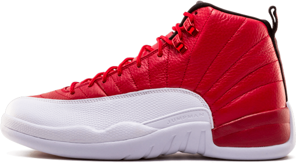 紅白高筒運動鞋，帶有紋理皮革和可見鞋帶。 — Air Jordan 壁紙