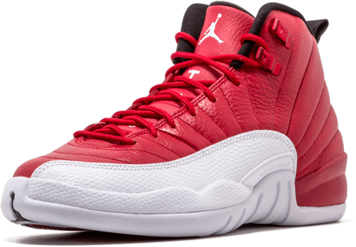 紅白Jordan 12籃球鞋，帶有黑色點綴和紋理皮革。 — Air Jordan 壁紙
