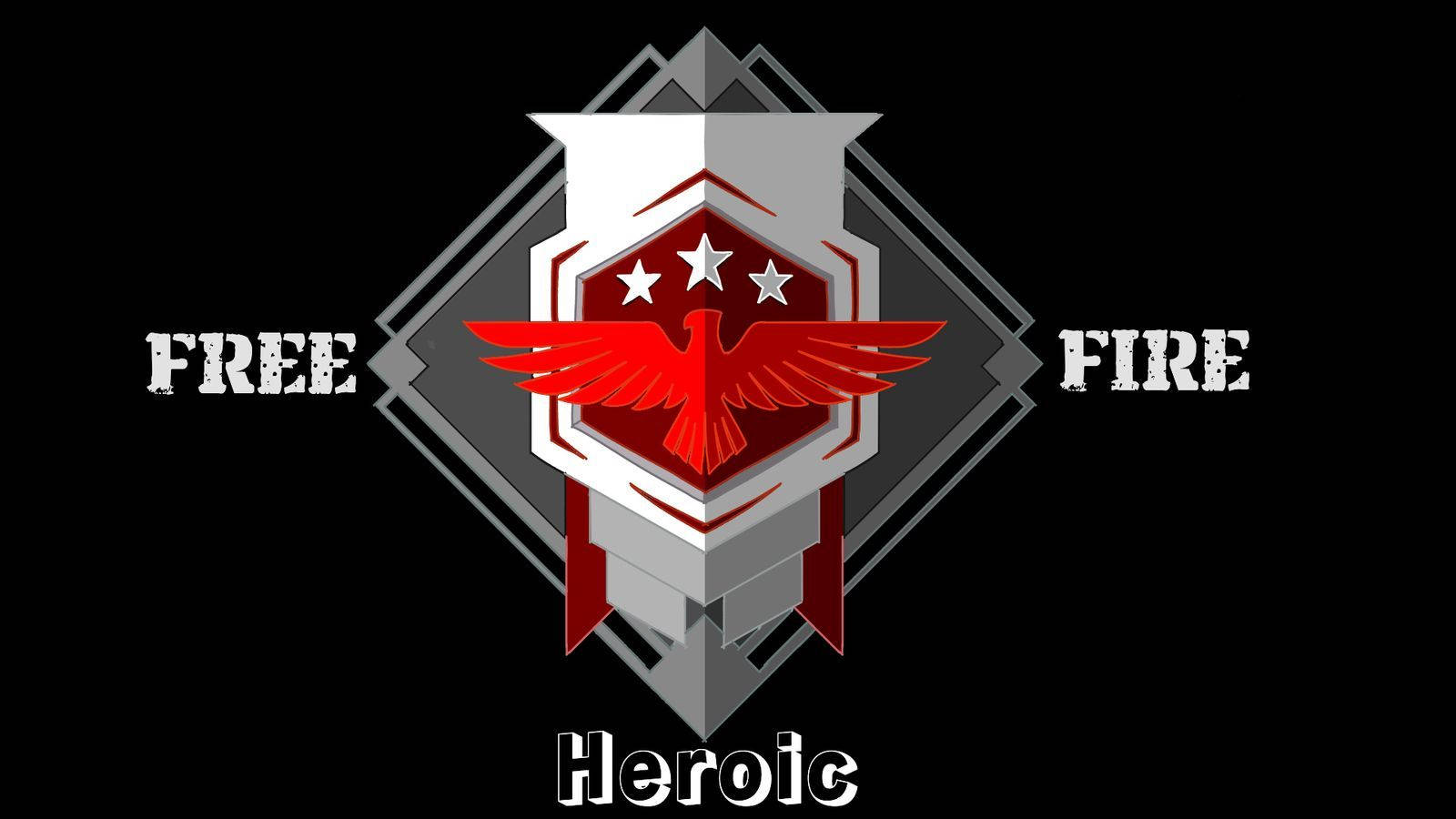 帶有星星和「Free Fire Heroic」文字的黑色背景紅色鷹標誌 — Free Fire 壁紙