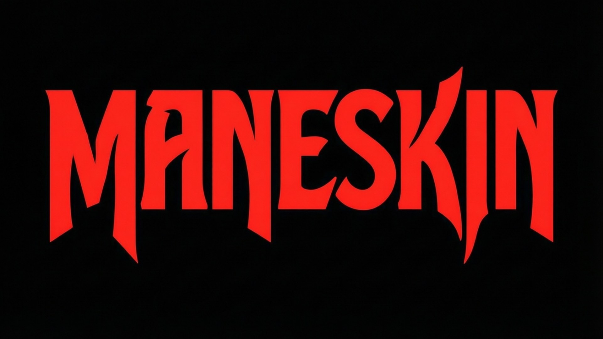 Red Stylized Logo Typography 壁紙 — 大膽的紅色哥德式 MANESKIN 文字與純黑色背景形成鮮明對比。