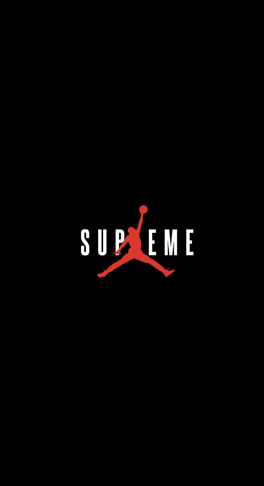 紅色Jordan Jumpman標誌，黑色背景上帶有'SUPREME'文字。 — Jordan Logo 壁紙