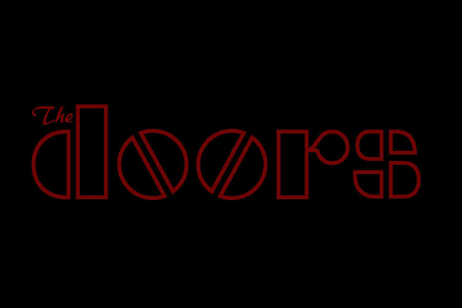  壁紙 — 粗體紅色輪廓的「The Doors」標誌在純黑色背景上發光，帶有風格化的字母形狀。